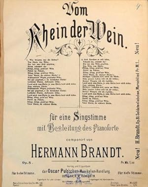 Imagen del vendedor de Vom Rhein der Wein fr eine Singstimme mit Begleitung des Pianoforte. Op. 8 a la venta por Paul van Kuik Antiquarian Music