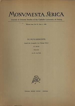 Seller image for Tu Fu's Gedichte (nach der Ausgabe des Chang Chin). IV. Buch (Monumenta Serica) for sale by Masalai Press