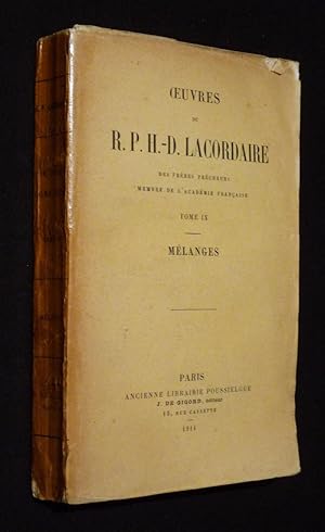 Bild des Verkufers fr Oeuvres de R. P. H.-D. Lacordaire, Tome IX : Mlanges zum Verkauf von Abraxas-libris