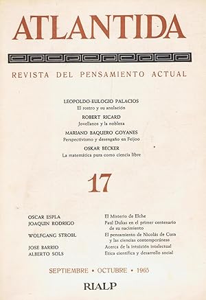 Seller image for ATLANTIDA. Revista del Pensamiento Actual. Septiembre-Octubre 1965. N 17 for sale by Librera Torren de Rueda