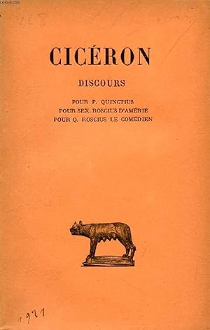 Imagen del vendedor de DISCOURS, TOME I (POUR P. QUINCTIUS, POUR SEX. ROSCIUS D'AMERIE, POUR Q. ROSCIUS LE COMEDIEN) a la venta por Le-Livre