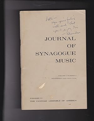 Immagine del venditore per Journal of Synagogue Music. Volume I, Number 4. September 1968 / Elul 5728 venduto da Meir Turner