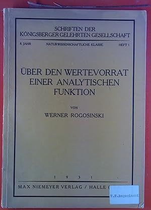 Image du vendeur pour ber den Wertevorrat einer Analytischen Funktion. HEFT 1 - 8. Jahr mis en vente par biblion2