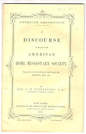 American emigration : a discourse in behalf of the American Home Missionary Society, preached in ...