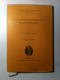 Seller image for Zur Geschichte und Kritik der Lehre von der Gewaltenteilung. for sale by Antiquariat  J.J. Heckenhauer e.K., ILAB