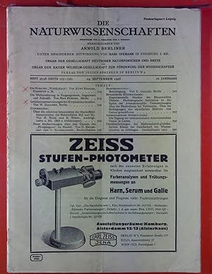 Immagine del venditore per Die Naturwissenschaften. HEFT 37/38 - 16. Jahrgang 1928 venduto da biblion2