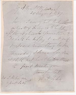 AUTOGRAPH LETTER SIGNED BY ORNITHOLOGIST, STATISTICIAN AND INDOLOGIST WILLIAM HENRY SYKES WHO SER...