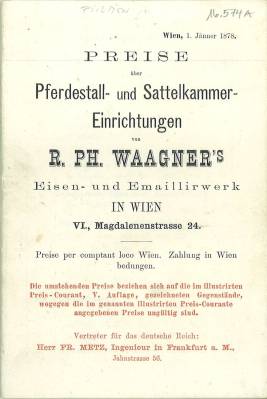 Preise über Pferdestall- und Sattelkammer-Einrichtungen von R. Ph. Waagner's Eisen- und Emaillirw...