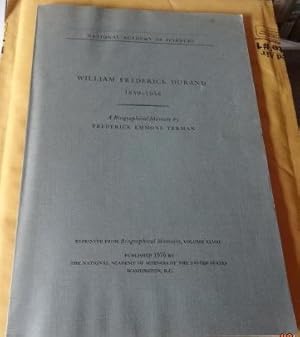 Immagine del venditore per William Frederick Durand 1859-1958: A Biographical Memoir. venduto da The Bookstall