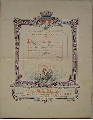 Bild des Verkufers fr Souvenir de l'anne scolaire 1914-1915. zum Verkauf von Librairie les mains dans les poches