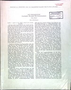 Bild des Verkufers fr Die Insel Ceylon: Gesellschaft, Wirtschaft und Kulturlandschaft. zum Verkauf von books4less (Versandantiquariat Petra Gros GmbH & Co. KG)