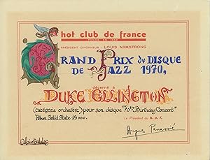 Hand-Painted Grand Prix du Disque Award Certificate From the Hot Club