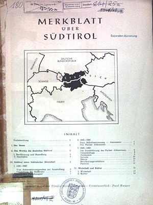 Bild des Verkufers fr Merkblatt ber Sdtirol; zum Verkauf von books4less (Versandantiquariat Petra Gros GmbH & Co. KG)