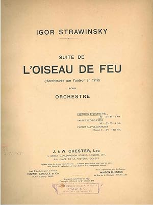 Suite de l'Oiseau de Feu (Réorchestrée par lauteur en 191 pour orchestre (Spartito J. W. C. 17)