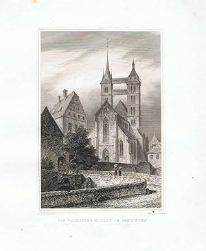 Esslingen. Die Dyonisius Kirche in Esslingen. Stahlstich, um 1840