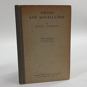 Seller image for Essays and Miscellanies by Joseph S Auerbach (1914) for sale by Queen City Books