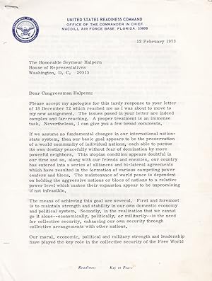 TYPED LETTER ON THE SUBJECT OF WORLD PEACE SIGNED BY U.S. ARMY GENERAL AND COMMANDER IN CHIEF, UN...