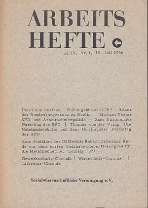 Bild des Verkufers fr Arbeitshefte. Jahrgang IV, Nr. 1, 1966. zum Verkauf von Antiquariat Carl Wegner