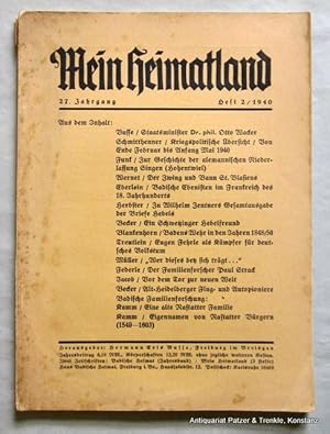 Image du vendeur pour Badische Bltter fr Volkskunde. 27. Jahrgang, nur Heft 2 (von 3). Freiburg 1940. Mit zahlreichen Abbildungen. (144 S.). Or.-Umschlag; angestaubt, tlw. braunfleckig. mis en vente par Jrgen Patzer