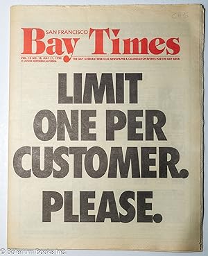 Image du vendeur pour The San Francisco Bay Times: the gay/lesbian newspaper and calendar of events for the Bay Area; vol. 13, #18, May 21, 1992; Limit one per customer mis en vente par Bolerium Books Inc.