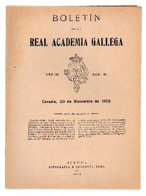BOLETIN DE LA ACADEMIA GALLEGA. AÑO III Nº 21. 20 DICIEMBRE 1908.