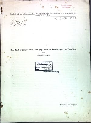 Bild des Verkufers fr Zur Kulturgeographie der japanischen Siedlungen in Brasilien; zum Verkauf von books4less (Versandantiquariat Petra Gros GmbH & Co. KG)