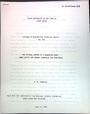 Bild des Verkufers fr The optimal length of a marketing week when supply and demands schedules are nonlinear; CEAS Technical Report 442; zum Verkauf von books4less (Versandantiquariat Petra Gros GmbH & Co. KG)