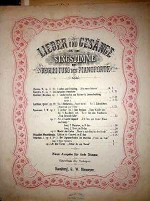 Bild des Verkufers fr Lieder und Gesnge fr eine Singstimme mit Begleitung des Pianoforte. Lachner, Ignaz: Op. 40. No. 1. Bellarosa. "Frage nicht"No. 2. Stndchen "Starrend vor Frost". Neue Ausgabe fr tiefe Stimme zum Verkauf von Paul van Kuik Antiquarian Music