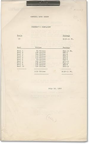 Seller image for Portnoy's Complaint (Original post-production script for the 1972 film) for sale by Royal Books, Inc., ABAA