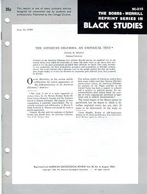 Seller image for The American Dilemma: An Empirical Test (The Bobbs-Merrill Reprint Series in Black Studies - BC-315) for sale by Cream Petal Goods