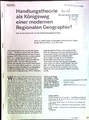 Imagen del vendedor de Handlungstheorie als Knigsweg einer modernen Regionalen Geographie? Was 30 Jahre Diskussion um die Lnderkunde gebracht haben; a la venta por books4less (Versandantiquariat Petra Gros GmbH & Co. KG)