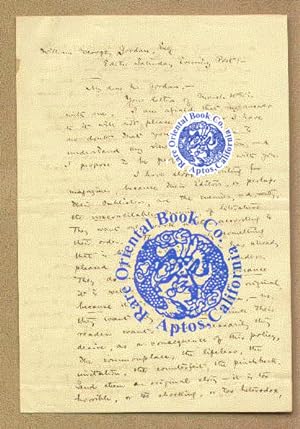 Seller image for A RARE LETTER TO THE EDITOR: MR. WILLIAM GEORGE JORDAN, OF THE SATURDAY EVENING for sale by RARE ORIENTAL BOOK CO., ABAA, ILAB