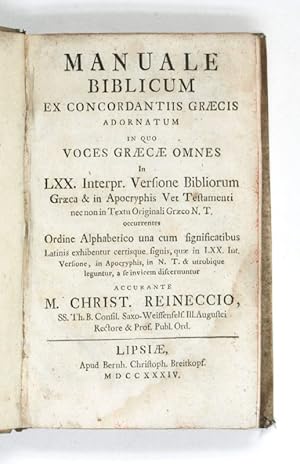 Bild des Verkufers fr Manuale biblicum ex concordantiis graecis adornatum [.]. zum Verkauf von Antiquariat INLIBRIS Gilhofer Nfg. GmbH