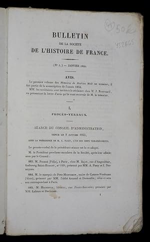 Image du vendeur pour Bulletin de la Socit de l'Histoire de France (n1 - janvier 1855) mis en vente par Abraxas-libris