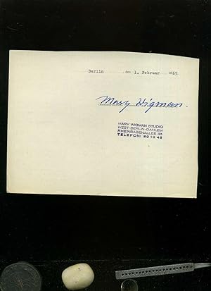Mary Wigmann. Unterschrift / Datiert 1. Feb 1965 . . Mit dem Stempel vom Mary Wigmann Studio.
