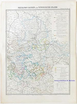 Preussische Provinz Sachsen und die Thüringischen Staaten, im Jahr1860 - handkolorierte Karte aus...