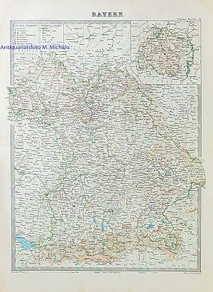 Bayern, sowie Württemberg u. Baden im Jahr 1860 - zwei handkolorierte Karten aus: Illustrirter Ha...