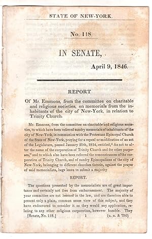 Report of Mr. Emmons . on memorials from the inhabitants of the City of New-York, in relation to ...