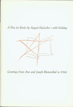 Bild des Verkufers fr A Plea For Books by August Heckscher - With Holiday. zum Verkauf von Wittenborn Art Books