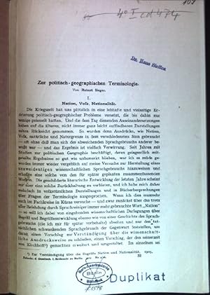 Bild des Verkufers fr Zur politisch-geographischen Terminologie Sonderdruck aus: Zeitschrift d. Gesellschaft f. Erdkunde, No. 9/10 zum Verkauf von books4less (Versandantiquariat Petra Gros GmbH & Co. KG)