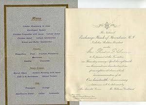 (Menu) National Exchange Bank Of Providence, One Hundredth Anniversary Dinner, Trocadero, April 1...