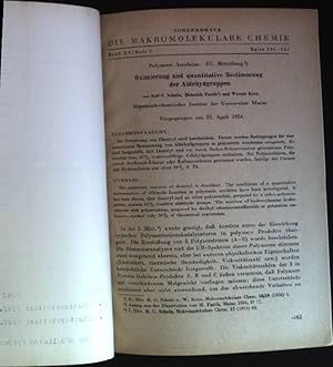 Bild des Verkufers fr Oximinierung und quantitative Bestimmung der Aldehydgruppen Sonderdruck aus: Die Makromolekulare Chemie, Band XX, Heft 2 zum Verkauf von books4less (Versandantiquariat Petra Gros GmbH & Co. KG)