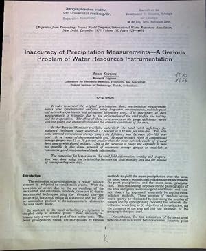 Seller image for Inaccuracy of Precipitation Measurements - A Serious Problem of Water Resources Instrumentation; for sale by books4less (Versandantiquariat Petra Gros GmbH & Co. KG)