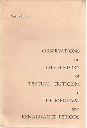 Immagine del venditore per Observations on the History of Textual Criticism in the Medieval and Renaissance Periods. venduto da Lincbook