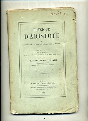 Bild des Verkufers fr PHYSIQUE D' ARISTOTE OU LEONS SUR LES PRINCIPES GNRAUX DE LA NATURE . TRADUITE EN FRANAIS POUR LA PREMIRE FOIS ET ACCOMPAGNE D'UNE PARAPHRASE ET DE NOTES PERPETUELLES par J. Barthlmy SAINT - HILAIRE. TOME1. ( Prface seule ) zum Verkauf von Librairie CLERC