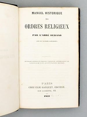 Bild des Verkufers fr Manuel historique des Ordres religieux zum Verkauf von Librairie du Cardinal