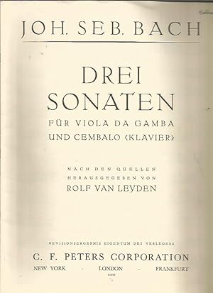 Immagine del venditore per Drei Sonaten fur Viola da Gamba Und Cembal (Klavier ) (VIOLA DA GAMBA PART ONLY) venduto da Bookfeathers, LLC