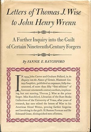 Image du vendeur pour Letters of Thomas J. Wise to John Henry Wrenn mis en vente par Frank Hofmann