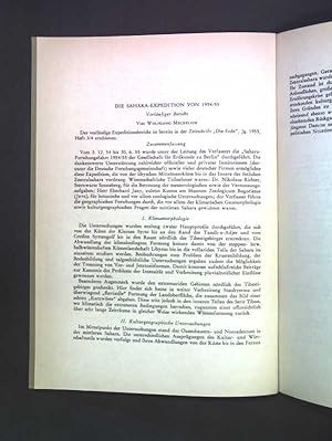 Bild des Verkufers fr Die Sahara-Expedition von 1954/55: Vorlufiger Bericht; zum Verkauf von books4less (Versandantiquariat Petra Gros GmbH & Co. KG)