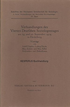 Bild des Verkufers fr Verhandlungen des Vierten Deutschen Soziologentages - 1924 zum Verkauf von HESPERUS Buchhandlung & Antiquariat
